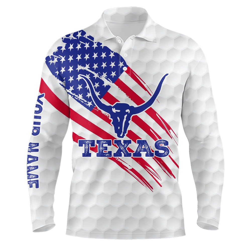 Golf Polo shirts, Texas Flag Longhorn Mens Golf Polo Shirts Custom Patriotic Golf Shirts For Men Golf Gifts