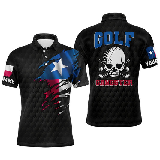 Golf Polo shirts, Texas Flag Mens Golf Polo Shirt, Skull Gangster Golf Shirts For Men, Custom Patriotic Golf Gifts