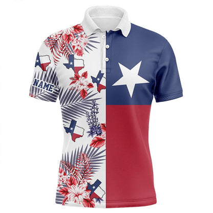Golf Polo shirts, Texas Flag Mens Golf Polo Shirts Custom Tropical Leaf Golf Attire For Men For Mens
