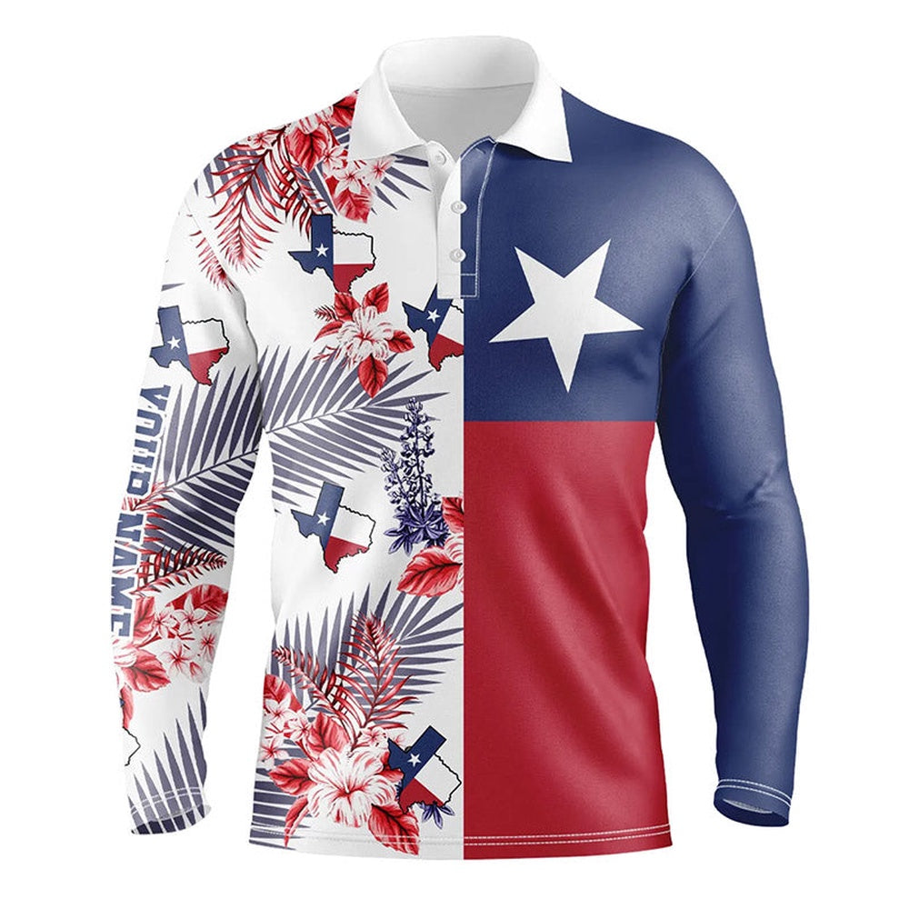 Golf Polo shirts, Texas Flag Mens Golf Polo Shirts Custom Tropical Leaf Golf Attire For Men For Mens