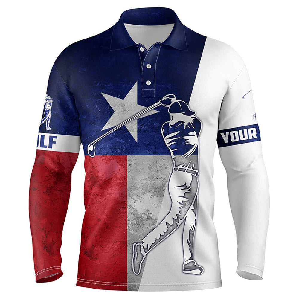Golf Polo shirts, Texas Flag Mens Golf Polos Shirts Custom Name Patriot Golf Gifts, Golf Shirts For Men