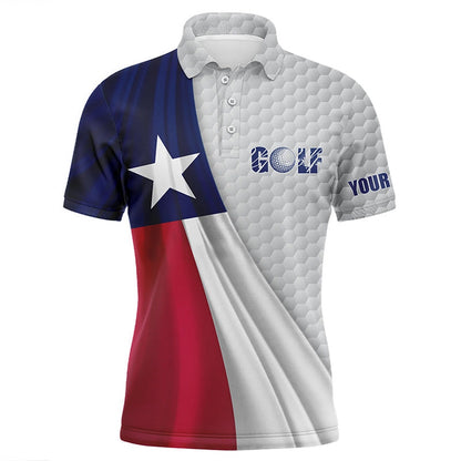 Golf Polo shirts, Texas Flag White Golf Ball Skin Mens Golf Polo Shirts Custom Name Patriotic Golf Tops For Mens