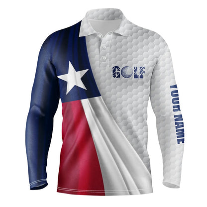 Golf Polo shirts, Texas Flag White Golf Ball Skin Mens Golf Polo Shirts Custom Name Patriotic Golf Tops For Mens
