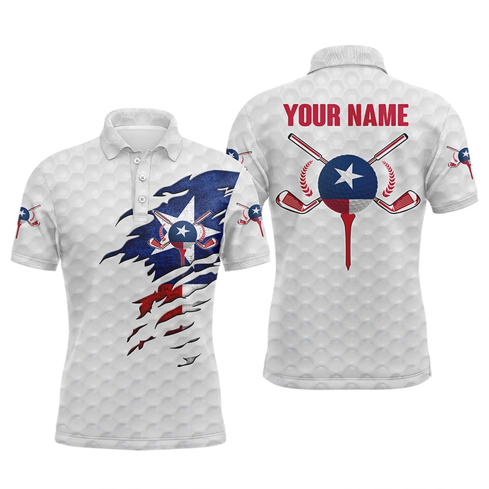 Golf Polo shirts, Texas Flag White Golf Ball Skin Mens Golf Polos Shirts Custom Patriot Golf Gift, Golf Shirt For Men