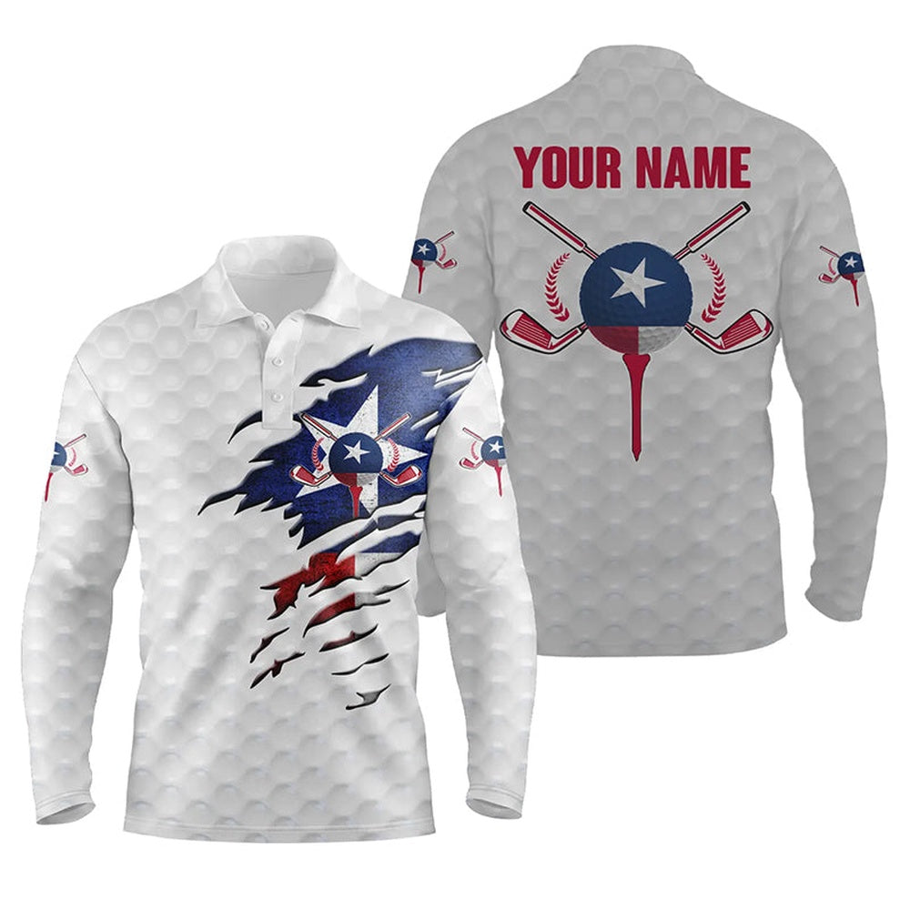 Golf Polo shirts, Texas Flag White Golf Ball Skin Mens Golf Polos Shirts Custom Patriot Golf Gift, Golf Shirt For Men