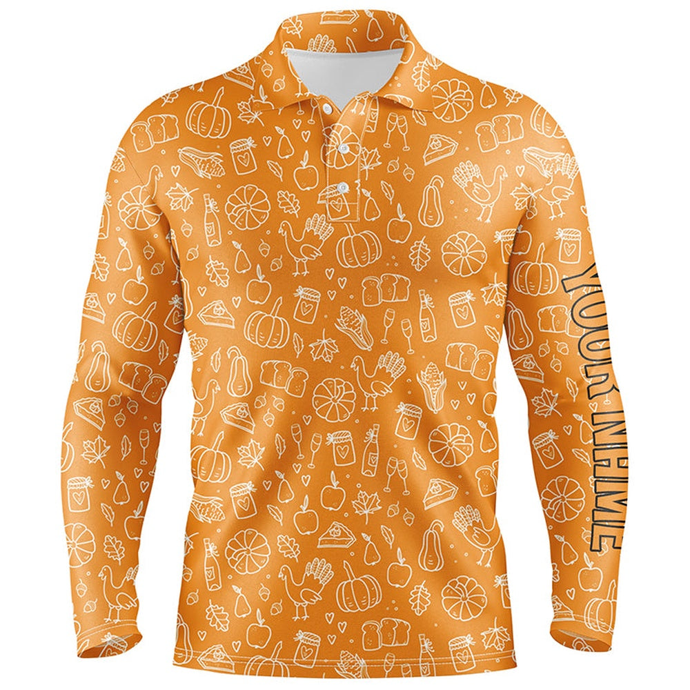 Golf Polo shirts, Thanksgiving Seamless Mens Golf Polo Shirt Orange Customized Golf Tops For Men Cool Golf Gifts