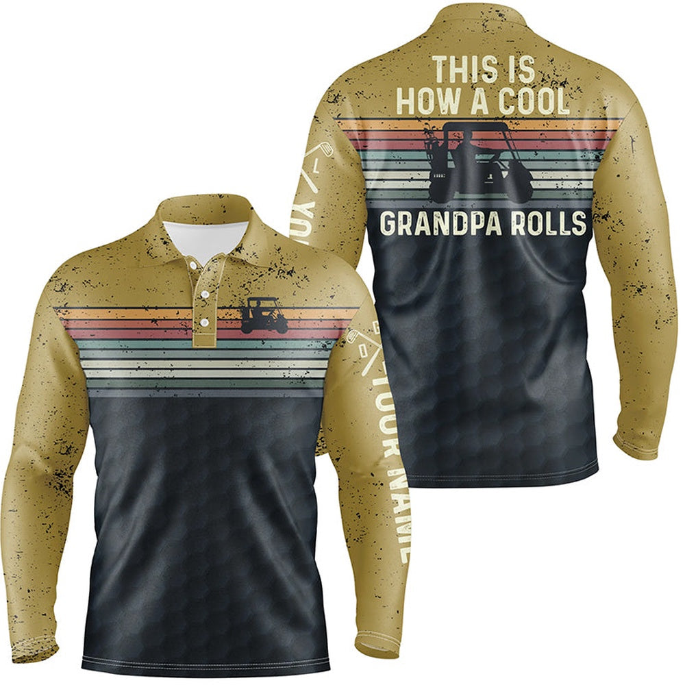 Golf Polo shirts, This Is How A Cool Grandpa Rolls Retro Colorful Mens Golf Polo Shirt Striped Golf Gifts For Men