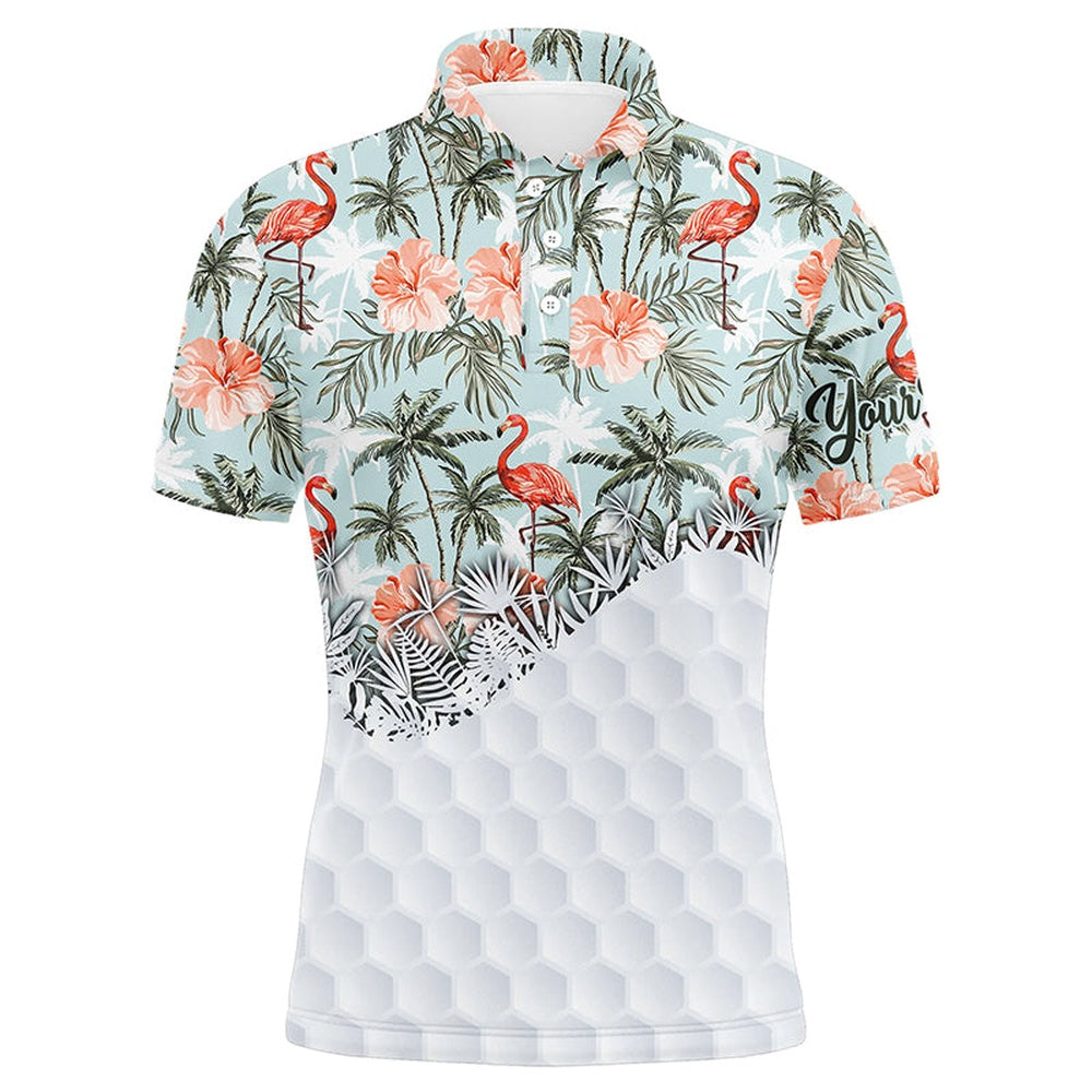 Golf Polo shirts, Tropical Palm Trees Flamingo Hibiscus Pattern Custom Mens Golf Polo Shirts Team Golf Shirts For Mens