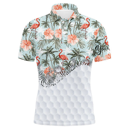 Golf Polo shirts, Tropical Palm Trees Flamingo Hibiscus Pattern Custom Mens Golf Polo Shirts Team Golf Shirts For Mens