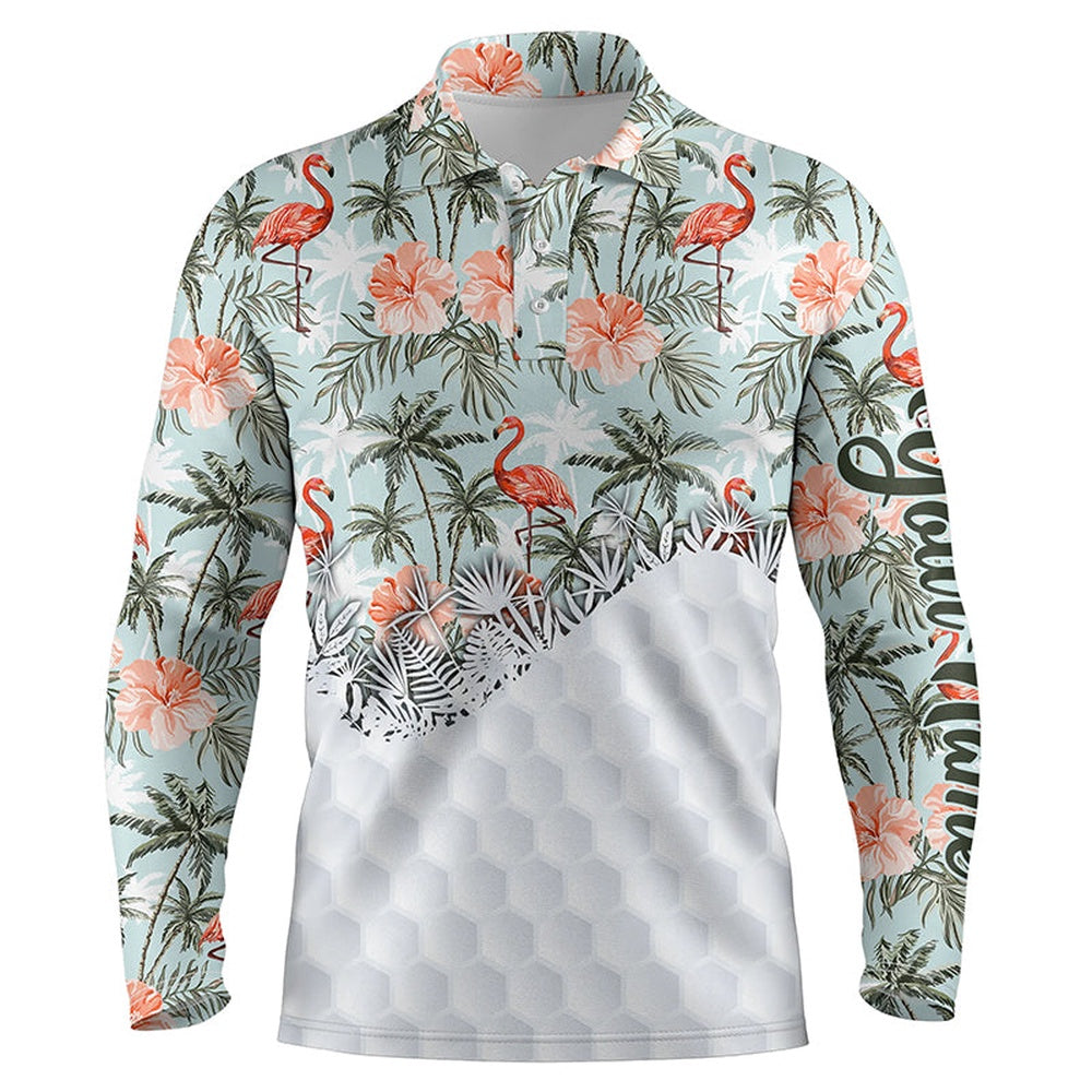 Golf Polo shirts, Tropical Palm Trees Flamingo Hibiscus Pattern Custom Mens Golf Polo Shirts Team Golf Shirts For Mens