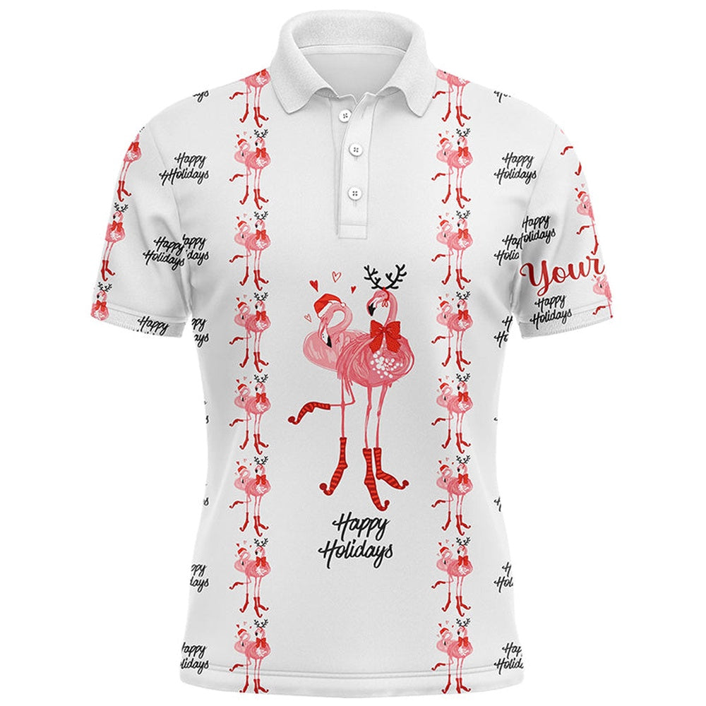 Golf Polo shirts, Tropical Santa Watercolor Flamingos Mens Golf Polo Shirt Christmas Golf Shirts For Men