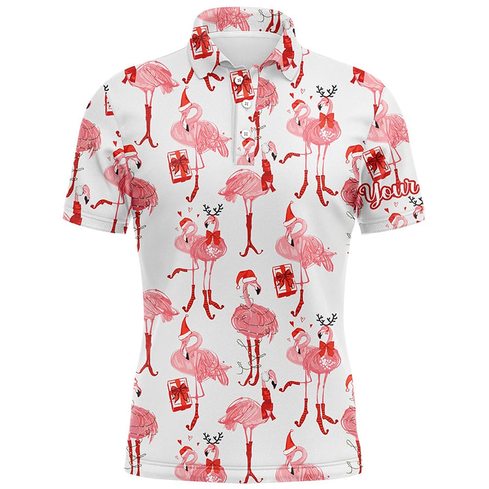 Golf Polo shirts, Tropical Winter Watercolor Flamingos Mens Golf Polo Shirt Christmas Golf Shirts For Men