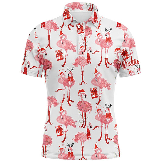 Golf Polo shirts, Tropical Winter Watercolor Flamingos Mens Golf Polo Shirt Christmas Golf Shirts For Men