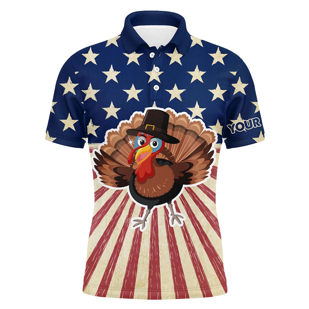 Golf Polo shirts, Turkey Bird Thanksgiving American Flag Men Golf Polo Shirt Mens Patriotic Golf Tops Golf Gifts