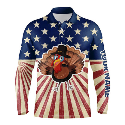 Golf Polo shirts, Turkey Bird Thanksgiving American Flag Men Golf Polo Shirt Mens Patriotic Golf Tops Golf Gifts
