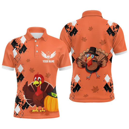 Golf Polo shirts, Turkey Bird Thanksgiving Golf Mens Polo Shirt Argyle Orange Custom Men Golf Tops Cool Golf Gifts