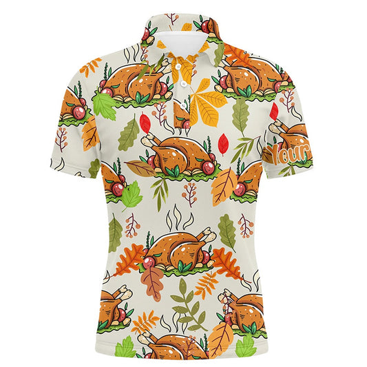 Golf Polo shirts, Turkey Thanksgiving Funny Mens Golf Tops Autumn Leaves Customized Golf Shirts For Men Golf Gifts
