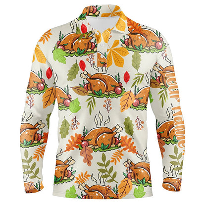 Golf Polo shirts, Turkey Thanksgiving Funny Mens Golf Tops Autumn Leaves Customized Golf Shirts For Men Golf Gifts