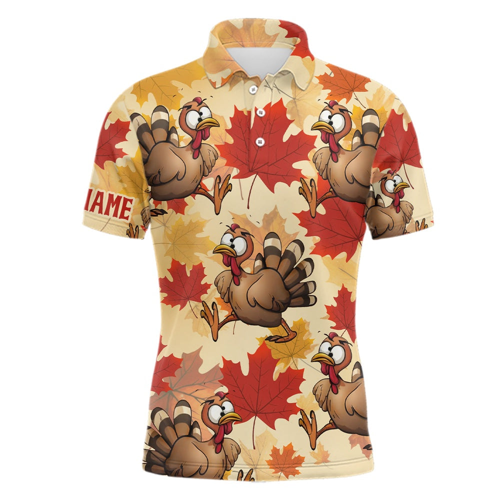 Golf Polo shirts, Turkey Thanksgiving Mens Golf Polo Shirt Fall Maple Leaves Custom Golf Shirts For Men Golf Gifts