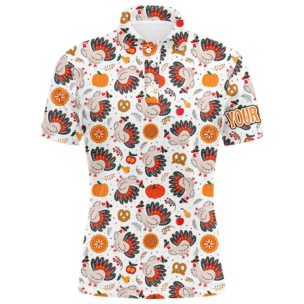 Golf Polo shirts, Turkey Thanksgiving Pattern Mens Golf Polo Shirts Custom Thanksgiving Gift Best Mens Golf Wear
