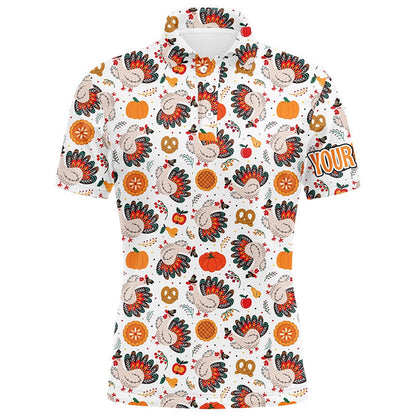Golf Polo shirts, Turkey Thanksgiving Pattern Mens Golf Polo Shirts Custom Thanksgiving Gift Best Mens Golf Wear