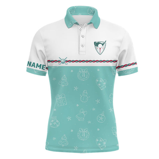 Golf Polo shirts, Turquoise Christmas Golf Mens Polo Shirt Custom Winter Pattern Golf Shirts For Men Xmas Golf Gifts