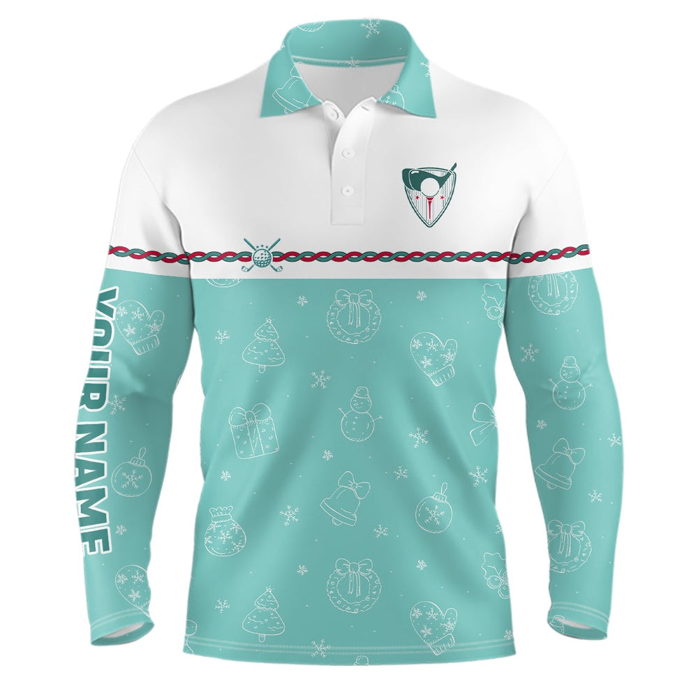 Golf Polo shirts, Turquoise Christmas Golf Mens Polo Shirt Custom Winter Pattern Golf Shirts For Men Xmas Golf Gifts
