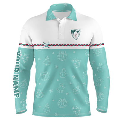 Golf Polo shirts, Turquoise Christmas Golf Mens Polo Shirt Custom Winter Pattern Golf Shirts For Men Xmas Golf Gifts
