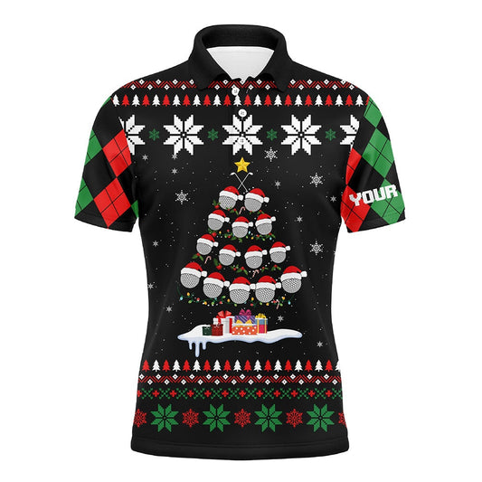 Golf Polo shirts, Ugly Christmas Argyle Pattern Men Golf Polo Shirt Custom Golf Ball Christmas Tree Xmas Gift For Golfer
