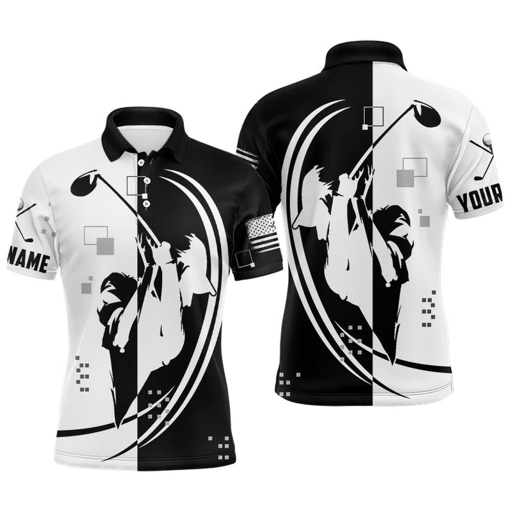 Golf Polo shirts, Us Flag Mens Golf Polo Shirts Black And White American Flag Golf Shirts For Men, Patriotic Golf Gifts