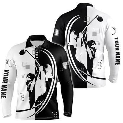 Golf Polo shirts, Us Flag Mens Golf Polo Shirts Black And White American Flag Golf Shirts For Men, Patriotic Golf Gifts