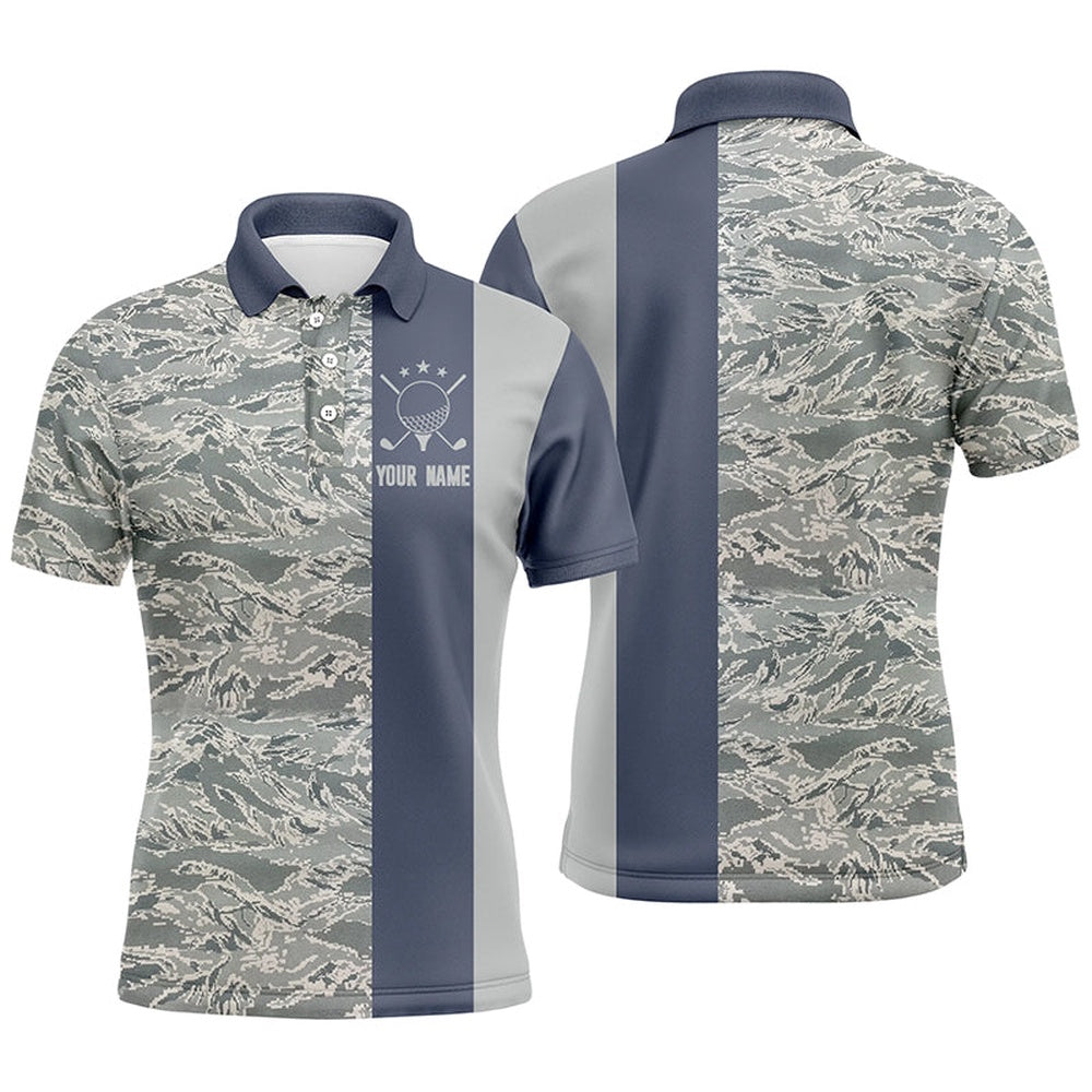 Golf Polo shirts, Veteran Blue Camouflage Mens Golf Polo Shirt Custom Military Camo Golf Shirts For Men Golf Gifts