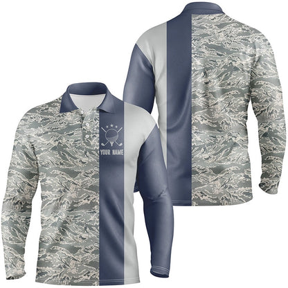 Golf Polo shirts, Veteran Blue Camouflage Mens Golf Polo Shirt Custom Military Camo Golf Shirts For Men Golf Gifts