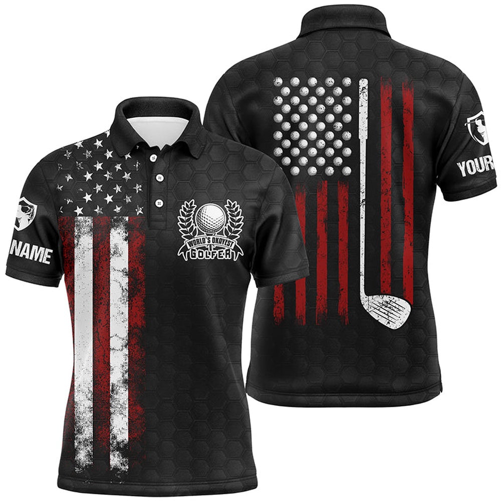 Golf Polo shirts, Vintage American Flag Black Mens Golf Polo Shirts Custom Patriotic Golf Clubs Best Men Golf Wear