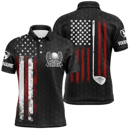 Golf Polo shirts, Vintage American Flag Black Mens Golf Polo Shirts Custom Patriotic Golf Clubs Best Men Golf Wear