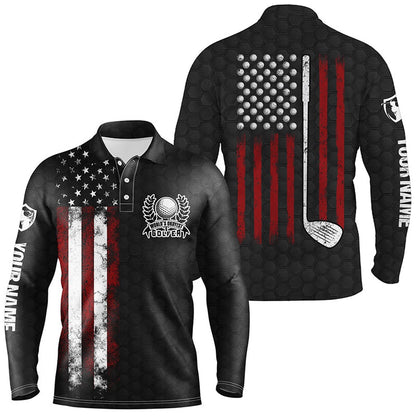 Golf Polo shirts, Vintage American Flag Black Mens Golf Polo Shirts Custom Patriotic Golf Clubs Best Men Golf Wear