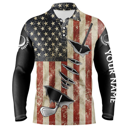 Golf Polo shirts, Vintage American Flag Golf Clubs Mens Golf Polo Shirts Custom Name Patriotic Golf Gifts For Mens