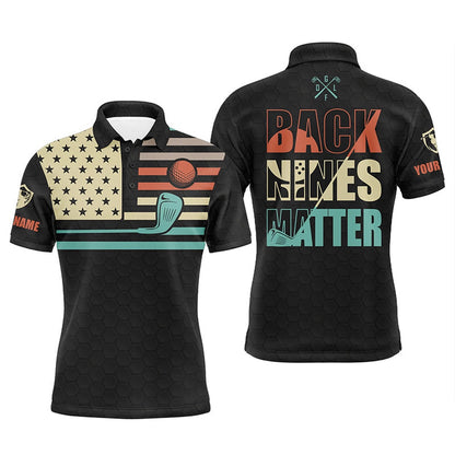 Golf Polo shirts, Vintage American Flag Golf Polo Shirt For Men Custom Back Nines Matters Golf Clubs Black Golf Shirts