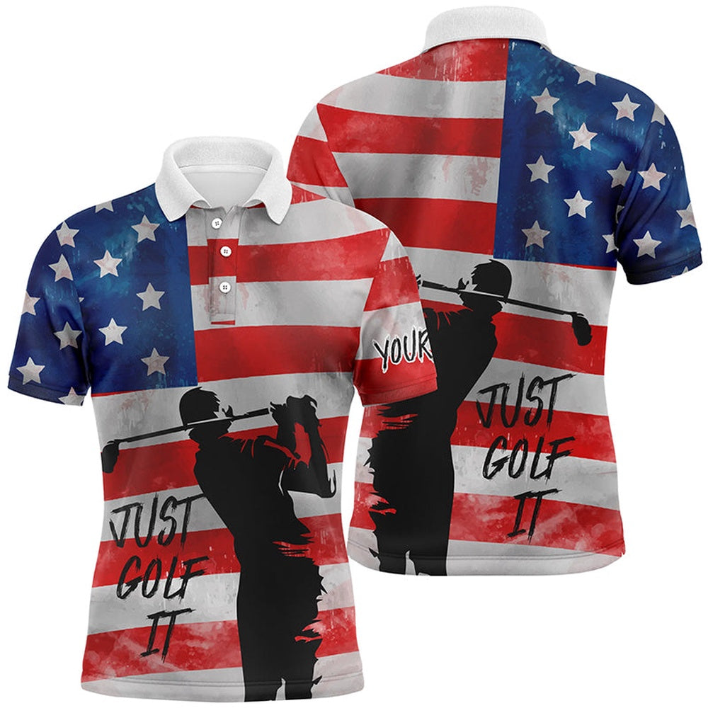 Golf Polo shirts, Vintage American Flag Just Golf It Mens Polo Golf Shirts, Customized Golf Shirts For Men