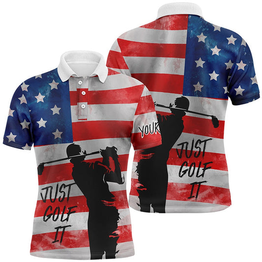 Golf Polo shirts, Vintage American Flag Just Golf It Mens Polo Golf Shirts, Customized Golf Shirts For Men