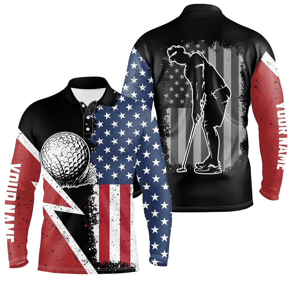 Golf Polo shirts, Vintage American Flag Mens Golf Polo Shirts Custom Patriotic Team Golf Shirts, Best Mens Golf Wears