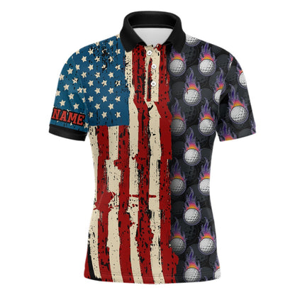 Golf Polo shirts, Vintage American Flag Mens Golf Polos Shirts Custom Golf Ball Pattern Golf Polo Shirt For Mens