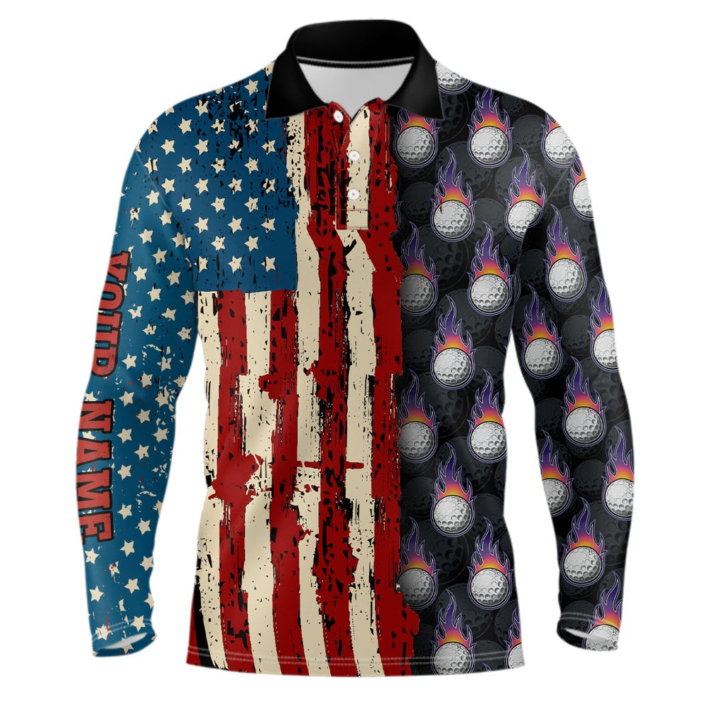 Golf Polo shirts, Vintage American Flag Mens Golf Polos Shirts Custom Golf Ball Pattern Golf Polo Shirt For Mens