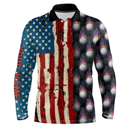 Golf Polo shirts, Vintage American Flag Mens Golf Polos Shirts Custom Golf Ball Pattern Golf Polo Shirt For Mens