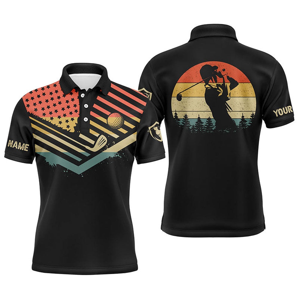 Golf Polo shirts, Vintage American Flag Mens Golf Polos Shirts Custom Name Golfing Gifts For Men