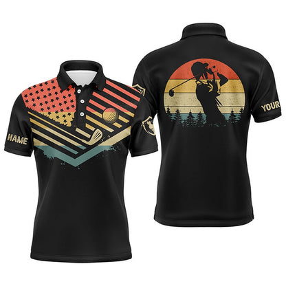 Golf Polo shirts, Vintage American Flag Mens Golf Polos Shirts Custom Name Golfing Gifts For Men
