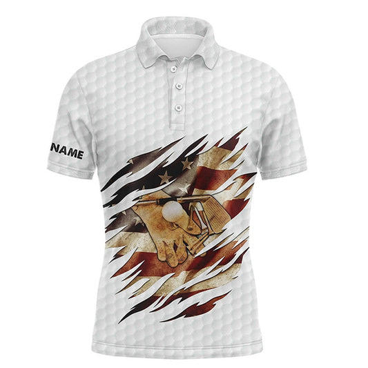 Golf Polo shirts, Vintage American Flag Mens Golf Polos Shirts Custom Name Patriot Golf Gifts, Golf Shirts For Men