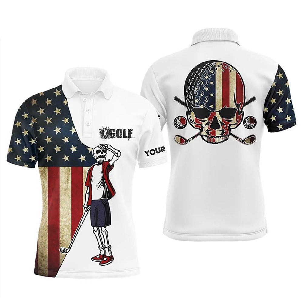 Golf Polo shirts, Vintage American Flag Patriotic Mens Golf Polo Shirt Custom Golf Skull Men'S Flag Polo Shirts