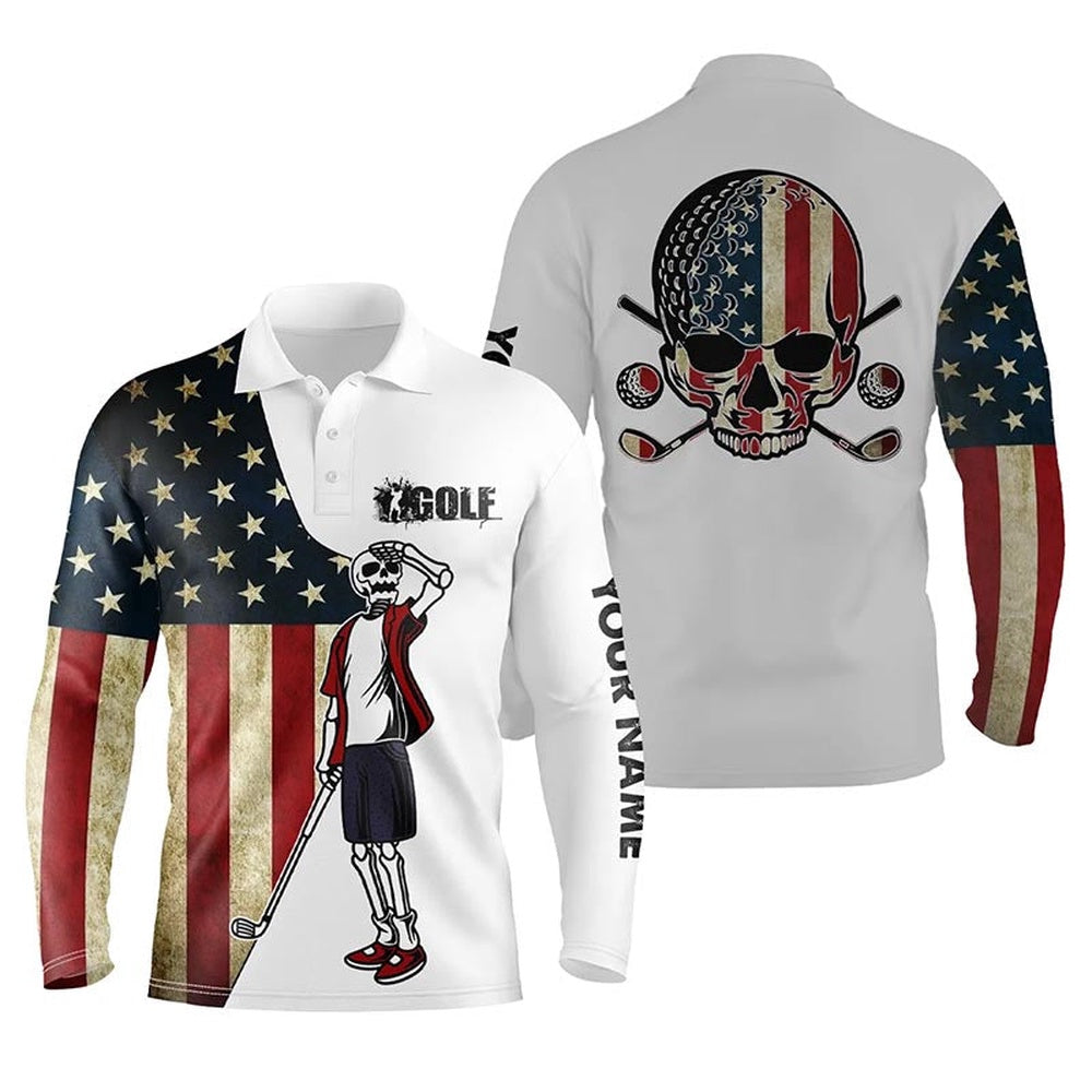 Golf Polo shirts, Vintage American Flag Patriotic Mens Golf Polo Shirt Custom Golf Skull Men'S Flag Polo Shirts