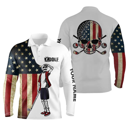 Golf Polo shirts, Vintage American Flag Patriotic Mens Golf Polo Shirt Custom Golf Skull Men'S Flag Polo Shirts